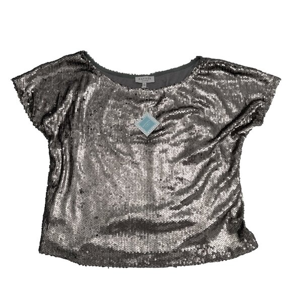 Hayden Los Angeles Fully Silver Sequined Short Sleeve Blouse Size Small 1920 - Picture 1 of 12